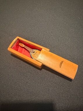 Handmade Inlaid Wooden Miniature Guitar in Sliding Box -